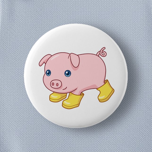 Cute Piglet Pig in Yellow Rubber Boots Button (Creator Uploaded)
