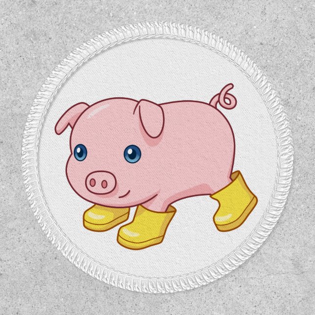 Cute Piglet Pig in Yellow Rubber Boots Patch (Front)