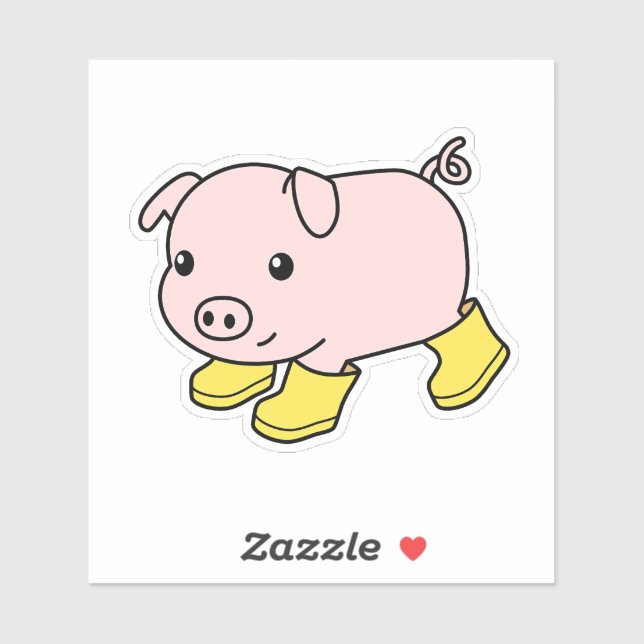 Cute Piglet Pig in Yellow Rubber Boots Sticker (Sheet)