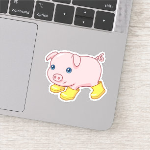 Cute Piglet Pig in Yellow Rubber Boots Sticker