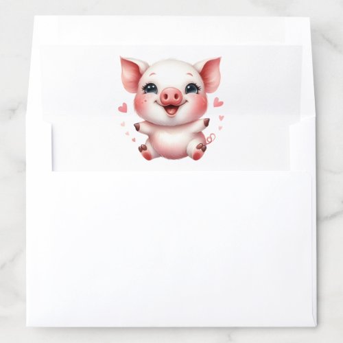 Cute Piglet Piggy Surrounded by Pink Hearts Envelope Liner