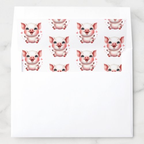 Cute Piglet Piggy Surrounded by Pink Hearts Envelope Liner