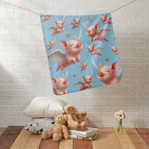 Cute Pigs Flying Blissfully in Sunny Blue Skies Baby Blanket