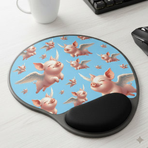 Cute Pigs Flying Blissfully in Sunny Blue Skies Gel Mouse Pad