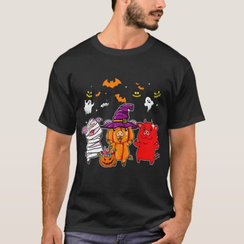 Cute Pigs In Mummy Wicked Witches Devil Spooky T_Shirt