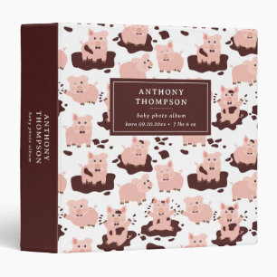 Cute Pigs Playing in Mud Farm Animals 3 Ring Binder