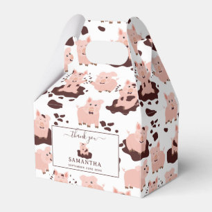 Cute Pigs Playing in Mud Farm Animals Favor Boxes