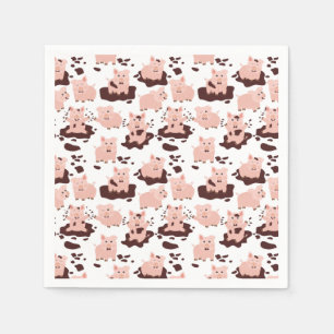 Cute Pigs Playing in Mud Farm Animals Napkins