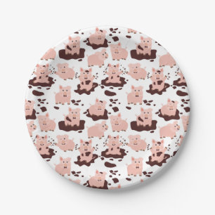 Cute Pigs Playing in Mud Farm Animals Paper Plates