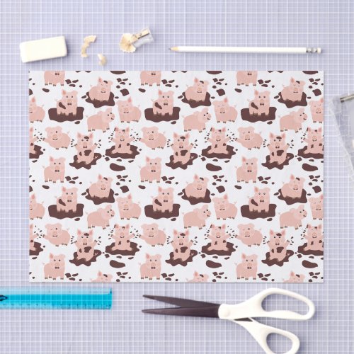 Cute Pigs Playing in Mud Farm Animals Tissue Paper