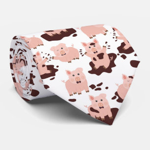 Cute Pigs Playing in Mud Farm Neck Tie