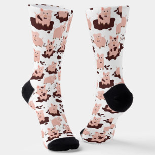 Cute Pigs Playing in Mud Farm Socks