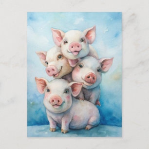 Cute Pigs Sending Happiness Postcard