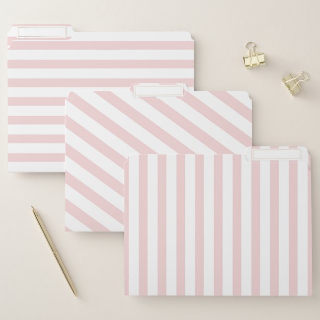Cute Piink White Striped Pattern File Folder (Set)