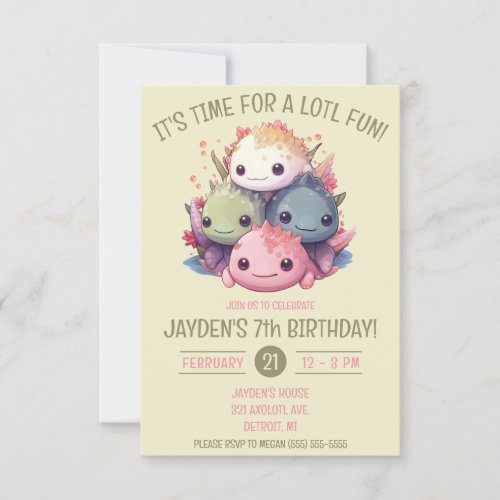 Cute Pile of Axolotls Birthday Party Invitation