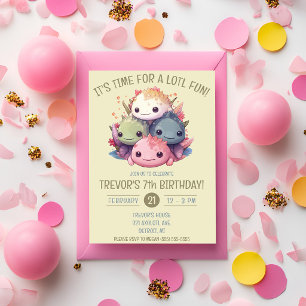 Cute Pile of Axolotls Birthday Party Invitation