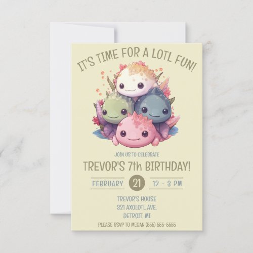 Cute Pile of Axolotls Birthday Party Invitation