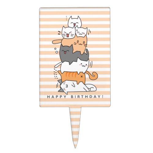 Cute Pile of Cats Happy Birthday Cake Topper