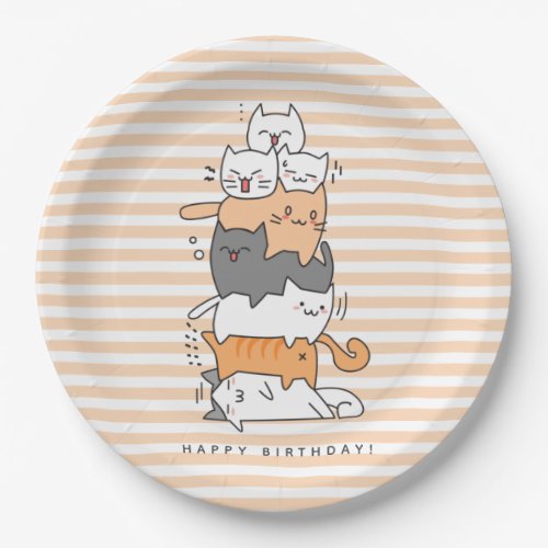 Cute Pile of Cats Happy Birthday Paper Plates