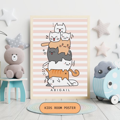 Cute Pile of Cats Kids Bedroom Poster