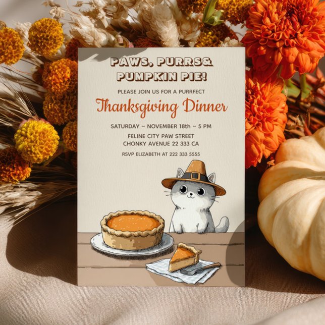 Cute Pilgrim Cat Purrfect Thanksgiving Dinner Invitation (Creator Uploaded)