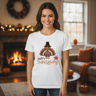 Cute Pilgrim Turkey Happy Thanksgiving T-Shirt