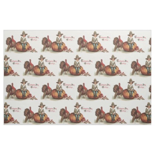 Cute Pilgrim Turkey Pumpkin Fall Leaves Fabric