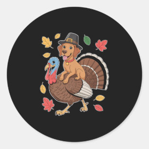 Cute Pilgrim Vizsla Dog Riding Turkey Women Men Th Classic Round Sticker
