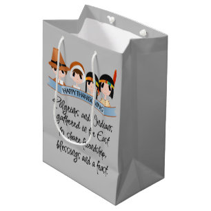 Cute Pilgrims and Indians Thanksgiving party Medium Gift Bag