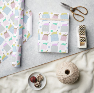 Cute Pillow Cats Illustration Pattern Wrapping Paper