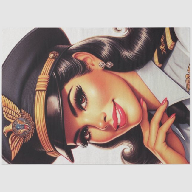 Cute Pilot Military Pin-up Tissue Paper (Front)