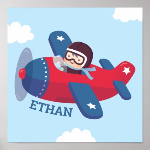 Cute Pilot Propeller Airplane Boys Wall Room Decor