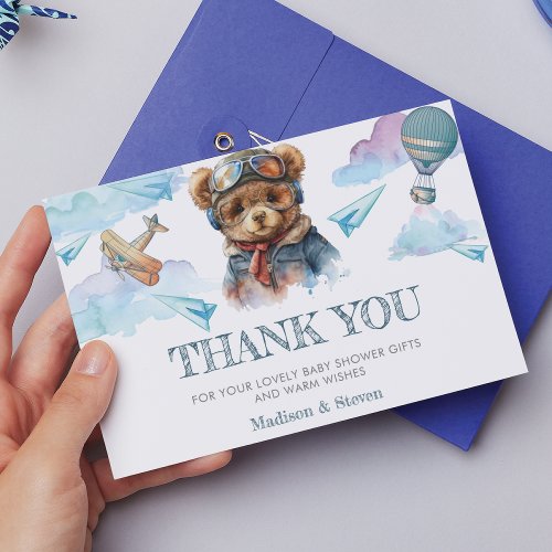 Cute Pilot Teddy Bear Baby Shower Thank you Card