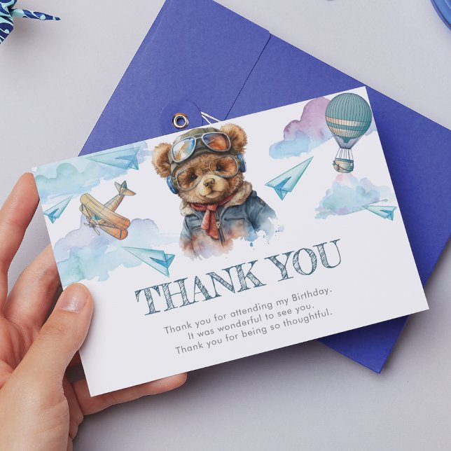 Cute Pilot Teddy Bear Birthday Thank you Card (Creator Uploaded)