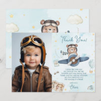 Cute Pilot Teddy Bear Blue Plane Birthday Photo
