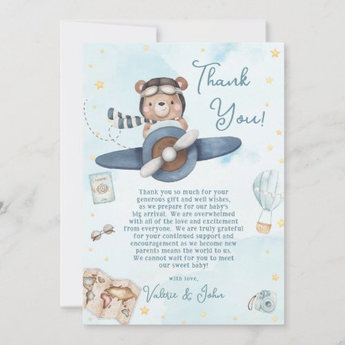 Cute Pilot Teddy Bear Blue Plane Boy Baby Shower