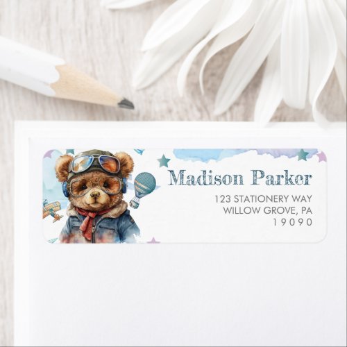 Cute Pilot Teddy Bear Label