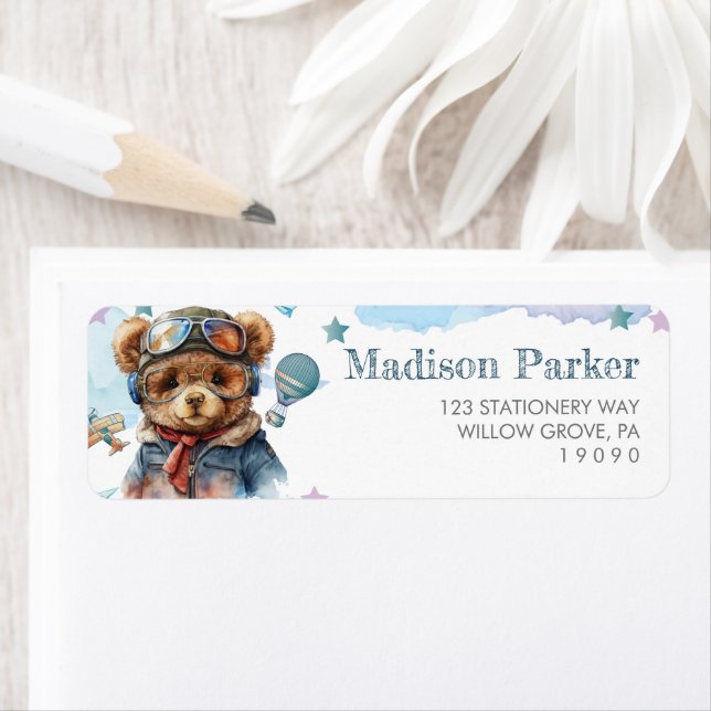 Cute Pilot Teddy Bear Label (Insitu)