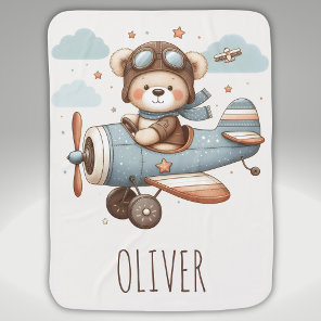 Cute Pilot Teddy Bear Personalized Baby Blanket