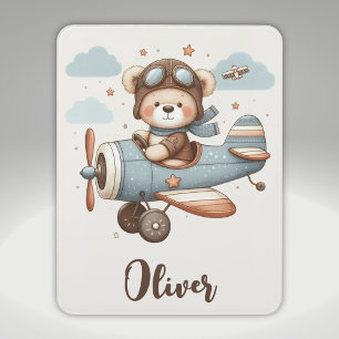 Cute Pilot Teddy Bear Personalized Door Sign