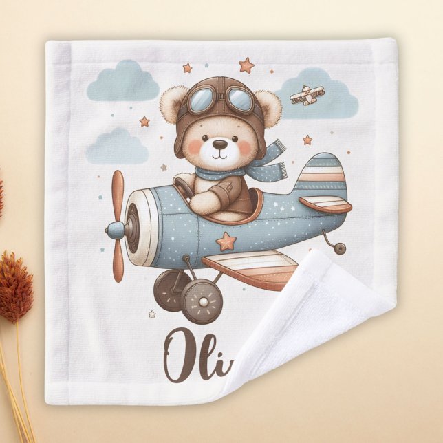 Cute Pilot Teddy Bear Personalized Wash Cloth (Creator Uploaded)