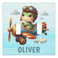 Cute Pilot Trex Dinosaur Flying a Blue Airplane