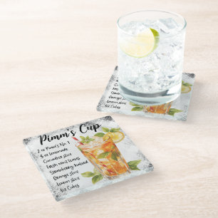 Cute Pimm's Cup Cocktail Recipe Glass Coaster