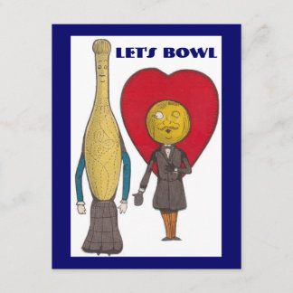 CUTE PIN AND BALL COUPLE BOWLING PARTY INVITATION