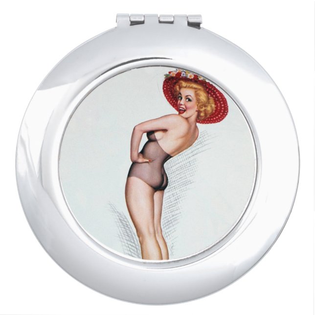 CUTE PIN UP GIRL  COMPACT MIRROR (Front)