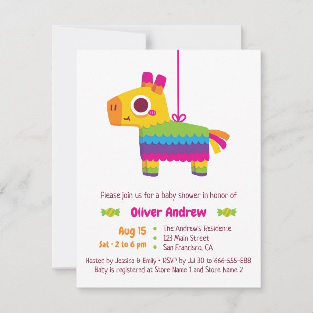 Cute Pinata Candy Fiesta Baby Shower Invitations (Front)