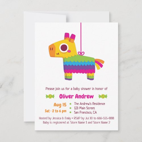 Cute Pinata Candy Fiesta Baby Shower Invitations