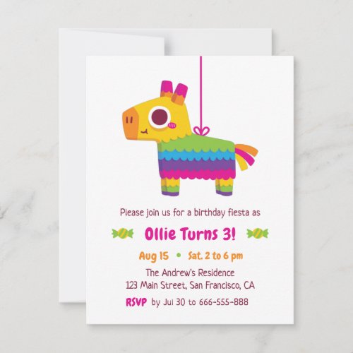 Cute Pinata Candy Kids Birthday Party Invitations