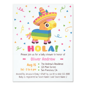  Cute Pinata Confetti Hola Fiesta Baby Shower Invitation 