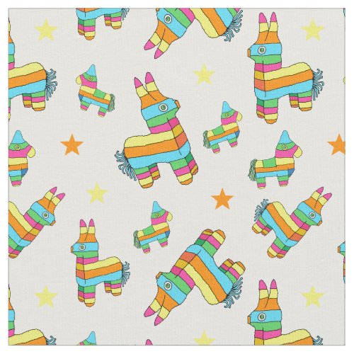 Cute Pinata Donkeys on White Kids Fabric